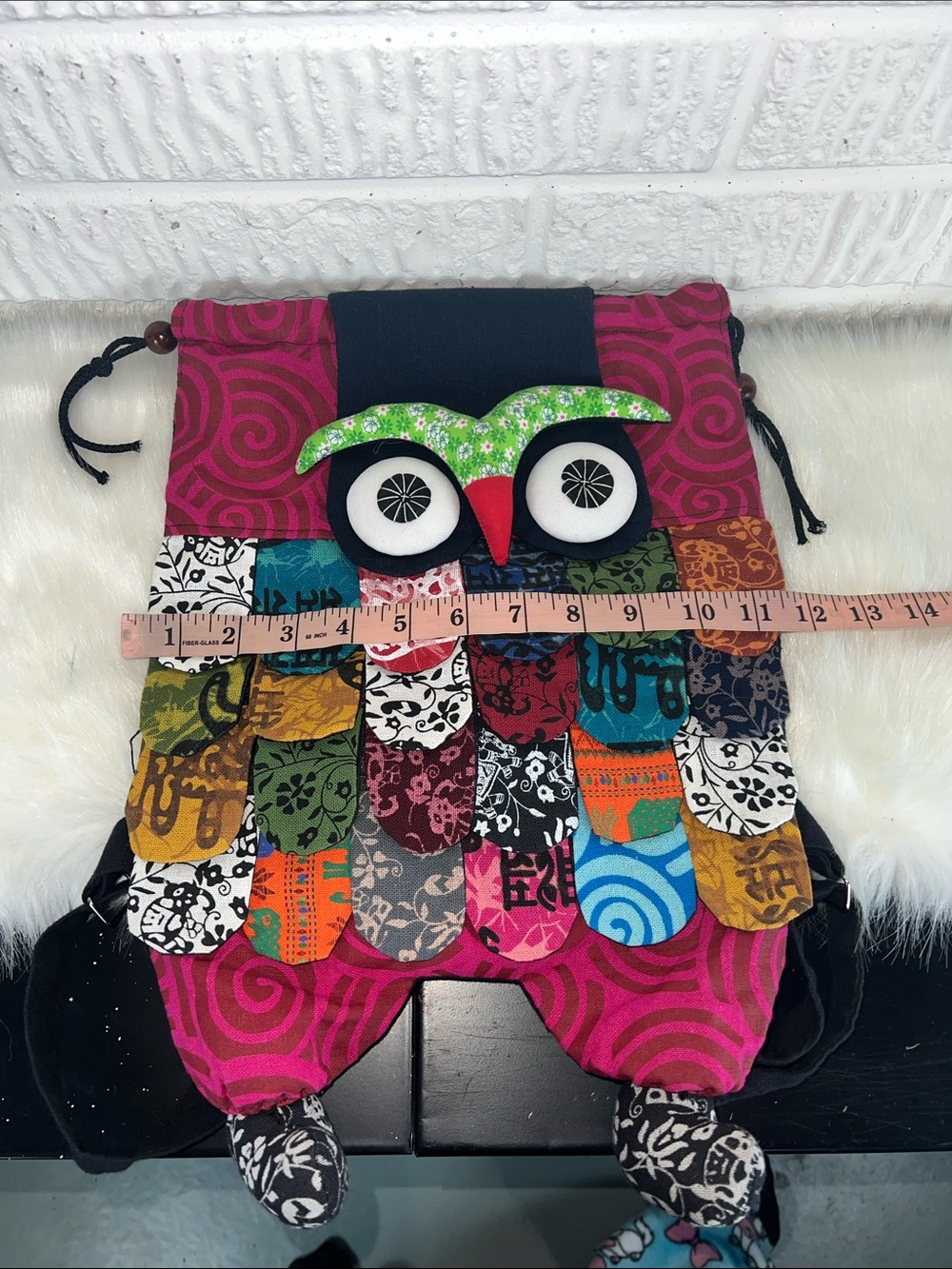 Colorful Patchwork Owl Drawstring Backpack — Multicolor - Picture 4 of 5
